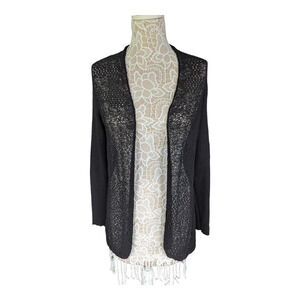 Eileen Fisher Open Weave Black Wool Cardigan XS